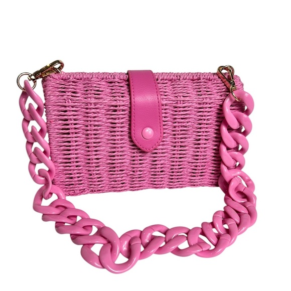 A New Day pink straw woven handbag, 2 strap styles, clutch, Like NEW Summer - Picture 4 of 13